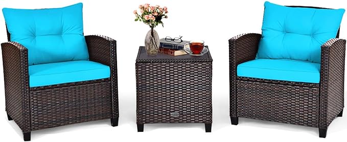 Tangkula 3 Pieces Patio Furniture Set, PE Rattan Wicker 3 Pcs Outdoor Sofa Set by TANGKULA