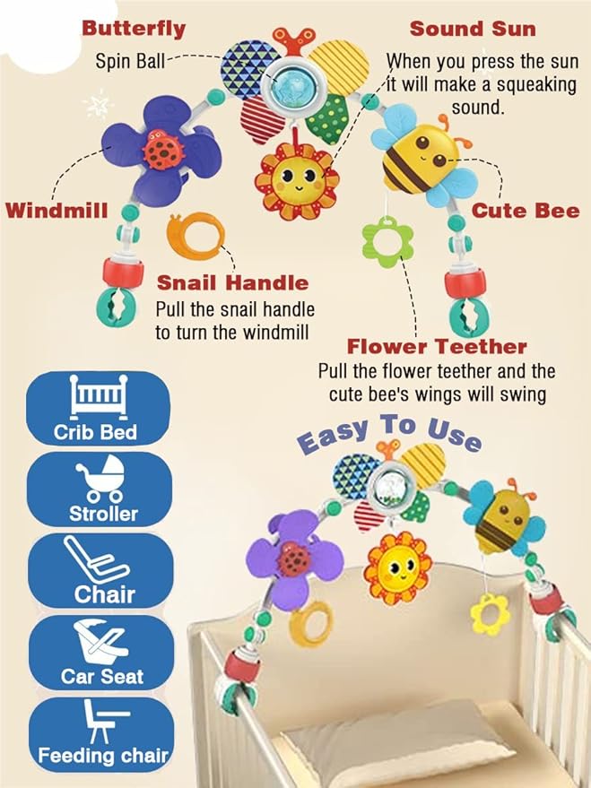 Pau1Hami1ton Baby Stroller Arch Toys, Car Seat Toys,Bouncer Toy Bar/Mobile for Bassinet,Adjustable Baby Hanging Toys Fit for Crib Bed,Stroller,Car Seat Gifts.S-19(Butterfly)