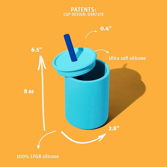 Avanchy Silicone Training Sippy Cup with Straw Lid – For Babies 6+ Months to Toddlers 1 Year Old – 8 oz Infant Water Cup for Baby Led Weaning, Gray