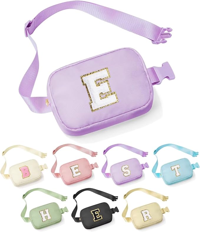 YOOLIFE Personalized Gifts - Cross Body Bag, Initial Belt Bag Purple Fanny Pack Crossbody Bags Travel Gifts