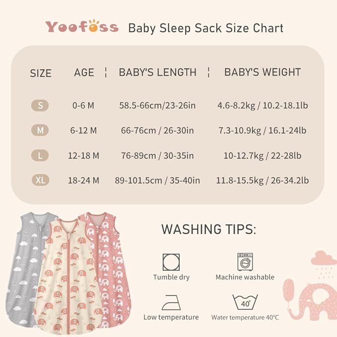 Yoofoss Baby Sleep Sack 18-24 Months Wearable Blanket for Babies 100% Organic Cotton 2-Way Zipper TOG 0.5 Toddler Sleeping Sack 3 Pack, Comfy Lightweight Sleep Sacks