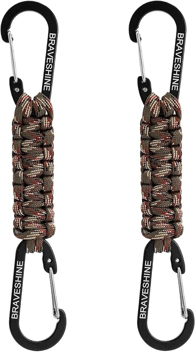 BRAVESHINE Paracord Keychain Carabiner Clip, D Ring Lanyard Hanger Stroller Hook for Water Bottle, Key, Backpacks, Men, Women