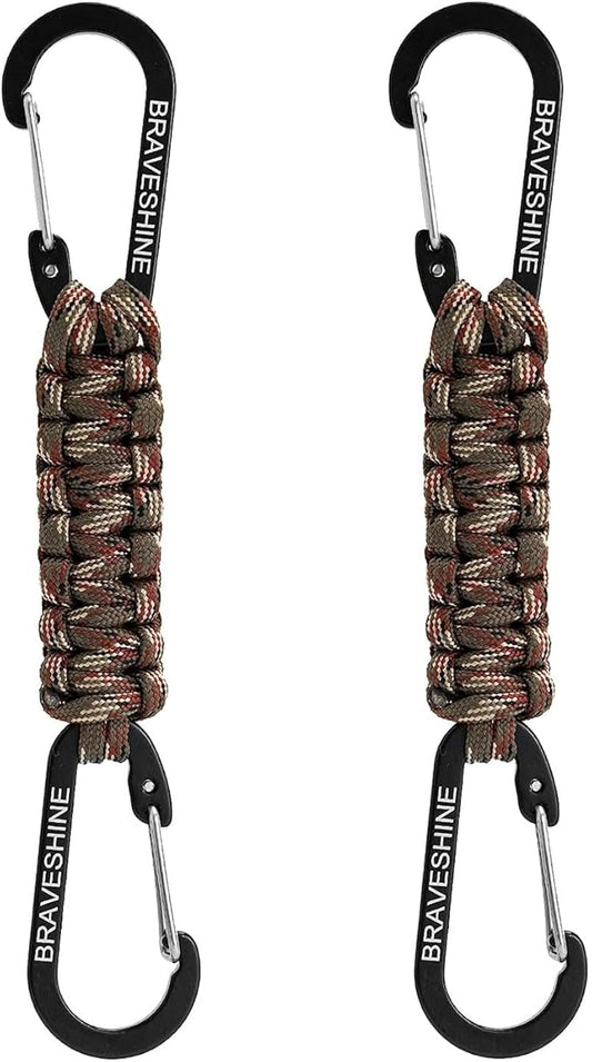 BRAVESHINE Paracord Keychain Carabiner Clip, D Ring Lanyard Hanger Stroller Hook for Water Bottle, Key, Backpacks, Men, Women