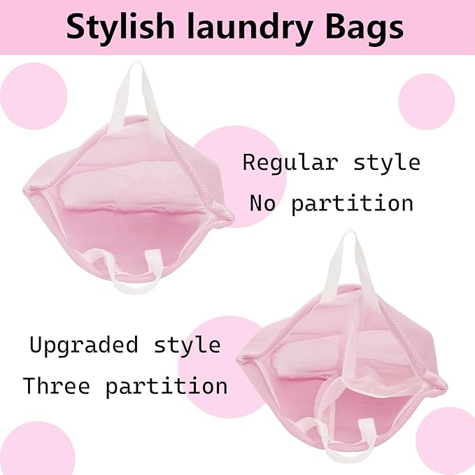 laundry bag with handles mesh laundry bags washing machine laundry totes travel storage and sorting bag for Clothes laundry bag for delicates(Pink)