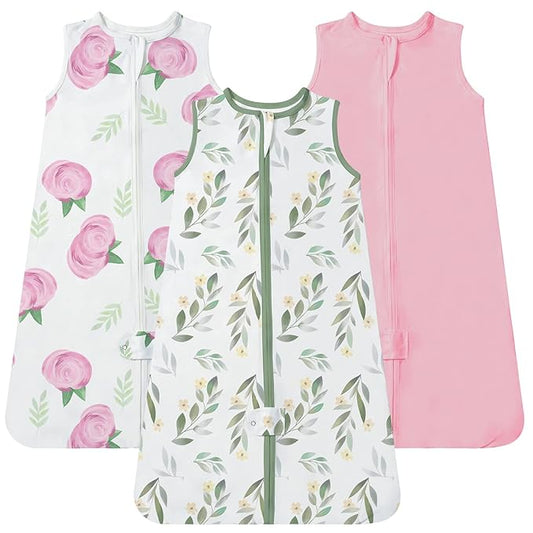 TotAha Sleep Sack 6-12 months 3 Pack, Buttery Soft Wearable Blanket Baby Sleeping Bag with 2-way Safe Zipper, 0.5 TOG, Baby Girl