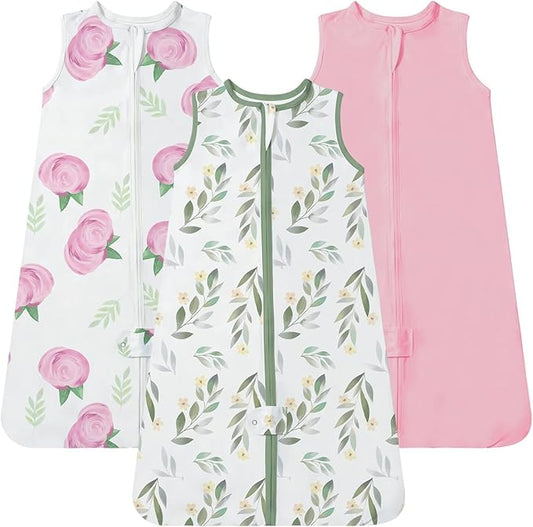TotAha Sleep Sack 0-3 months 3 Pack, Buttery Soft Newborn, Infant Sleeping Bag for Girls, Light Baby Wearable Blanket, 0.5 TOG