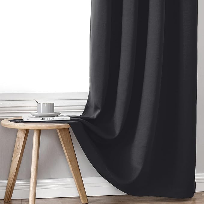 ChrisDowa 100% Blackout Curtains for Bedroom with Black Liner, 2 Thick Layers Total Blackout Thermal Insulated Grommet Long Window Curtains 2 Panels Set (Dark Grey, 52 x 95 Inch)
