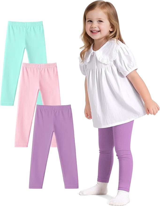 Witwot 3 Pack Baby Girls Leggings Toddler Kids Soft Cotton Pants Size 18M-5T