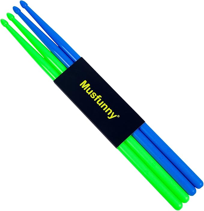 5A Nylon Drumsticks for Kids Adults: Light Durable Drum Sticks Blue Green with Anti-Slip Handles for Electronic Drums Exercise Percussion Accessories (2 Pairs)