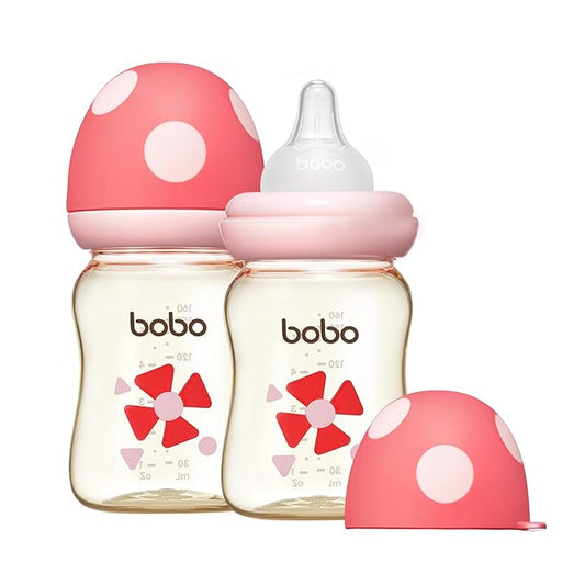YOHKOH PPSU Baby Bottle Wide Neck, Newborn Anti-Colic Baby Bottle with Natural Response Nipple, Streamlined Body, Easy to Clean (5.4oz (Pack of 2), Red)