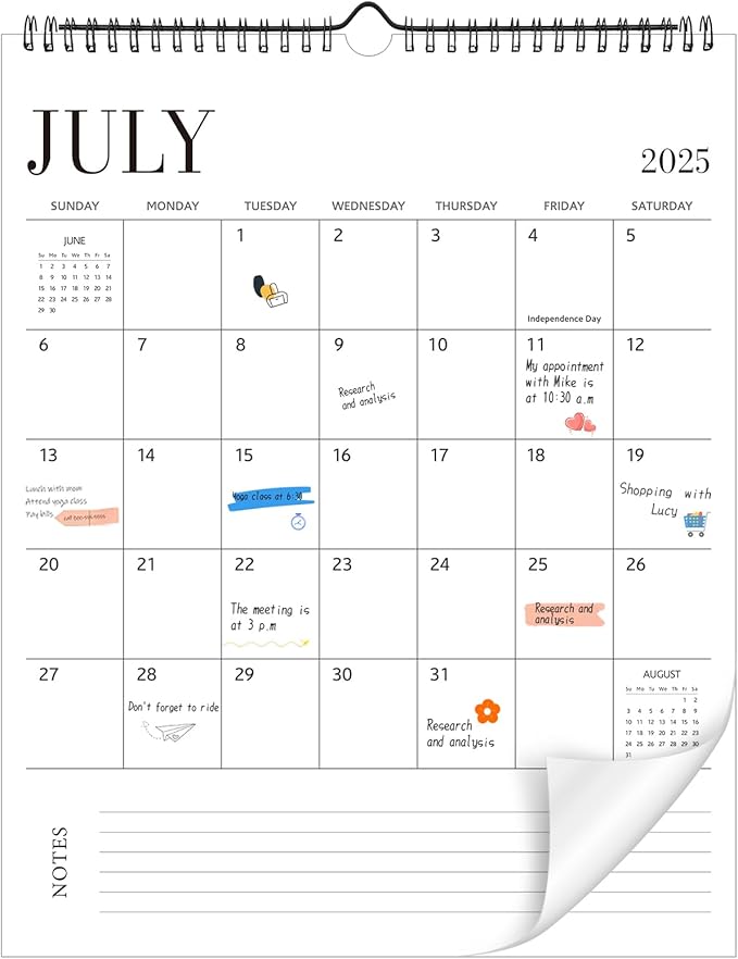 Wall Calendar 2025-2026, 18 Month Calendar from July 2025 to December 2026 14.5" x 11.8" Large Desk Calendar with Twin-Wire Binding for Home Office Planning Personal Organisers, Simple Style