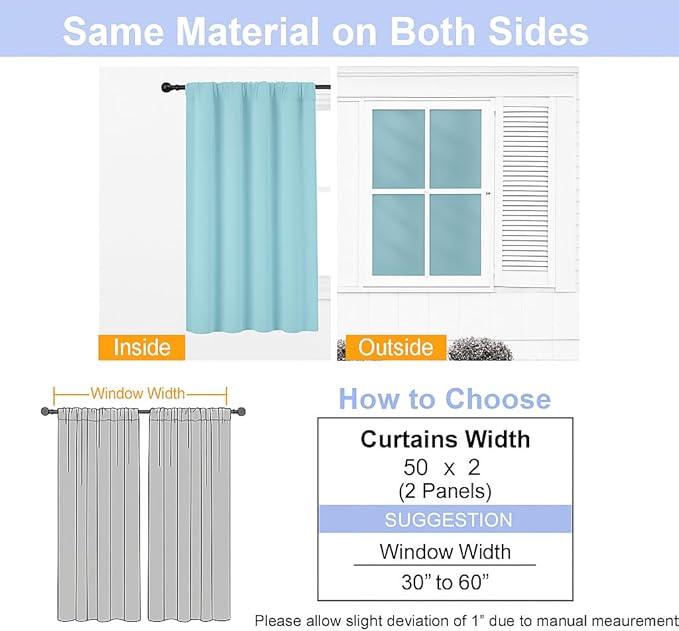 Simplebrand Ava Blackout Curtains for Patio 108 Inches Long 2 Panels Set, Solid Thermal Insulated Room Darkening Rod Pocket Window Treatment Curtains Blackout Drapes, W50 x L108 Inch, Aqua