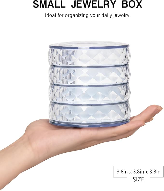 CONBOLA Acrylic Jewelry Organizer, Small Storage Box Jewelry Earring Holder for Women, 5-Layer Rotating Travel Jewelry Tray Case with Lid for Bracelet