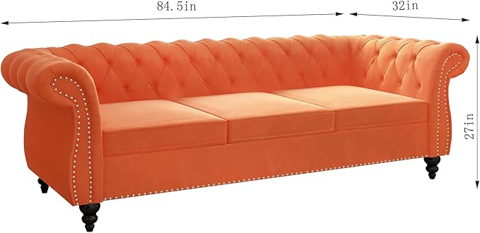 ORRD 3 Piece Living Room Set, Velvet Chesterfield Sofa Loveseat Couch Chair - Image 7