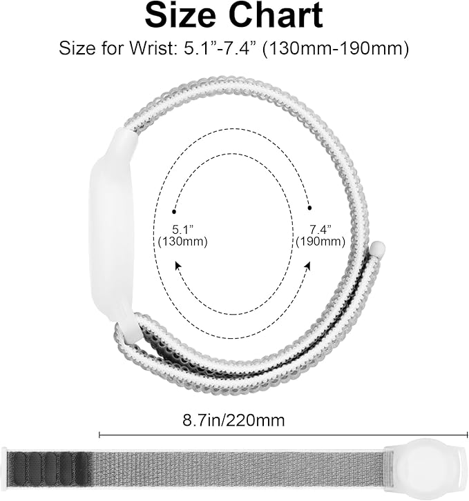 Kids Wristband Protective Case Compatible with Apple AirTag, Adjustable Nylon Bracelet for Air Tag GPS Tracker Holder with Anti Lost Watchband for Toddler Child Kids (Grey)