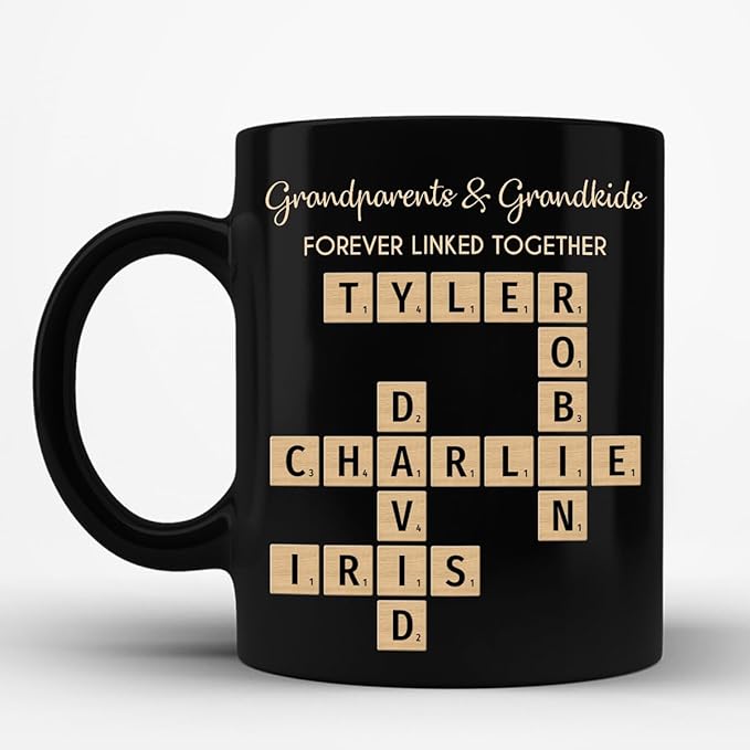 Trending Custom Grandparents & Grandkids Forever Linked Together Crossword Puzzle Personalized Mug, Gift For Large Family, Parent, Grandparents, Siblings, Brothers, Sisters on Birthday Christmas