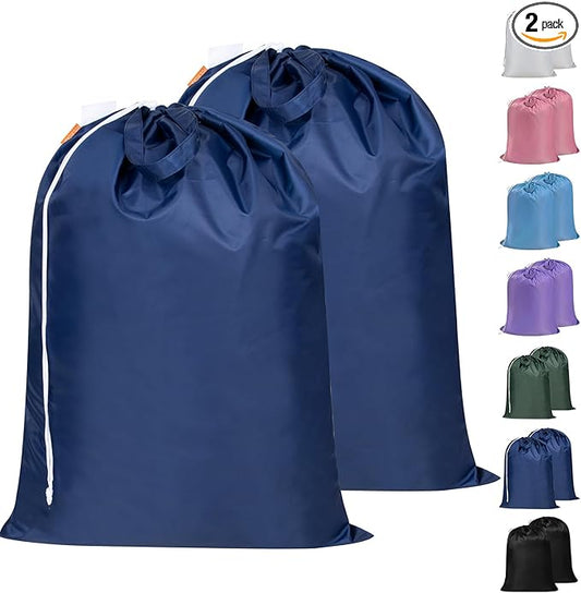 Polecasa Heavy Duty Large Laundry Bag with 130gsm Tear Resistant Fabric and Handles, Easy to Carry Dirty Clothes Drawstring Bag,Perfect for College Dorm, Travel, 2 Pack 28”x36”, Navy