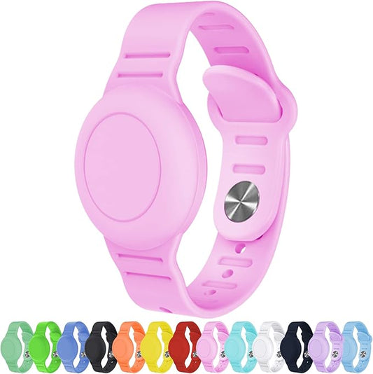 Waterproof AirTag Bracelet for Kids, Hidden Silicone Wristband for AirTag, GPS Tracker Case for Air Tag Holder Strap Band for Child Toddler, Secure Anti-Loss Protection(Pink)