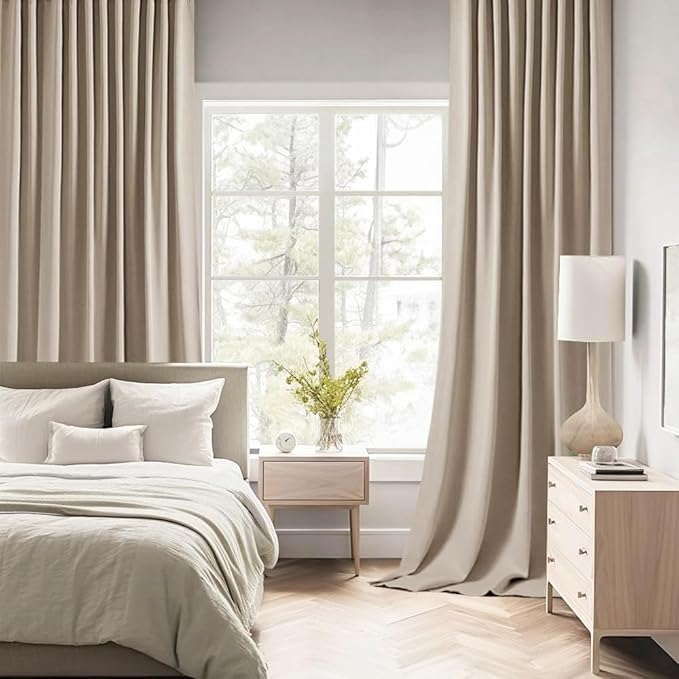 MIULEE Taupe Back Tab Blackout Curtains 84 Inch Length 2 Panels Set for Living Room Bedroom Privacy, Rod Pocket/Pinch Pleat Thermal Insulated Room Darkening Pleated Light Blocking Drapes
