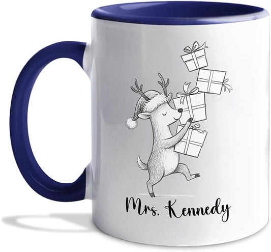 Personalized Deer Coffee Cup Gift For Family Friends Besties, Customized Name Deer Accent Coffee Mug, Awesome Animal Travel Mug Gift for Birthday Christmas, Deers White Ceramic Coffee Mug 11 15 Oz