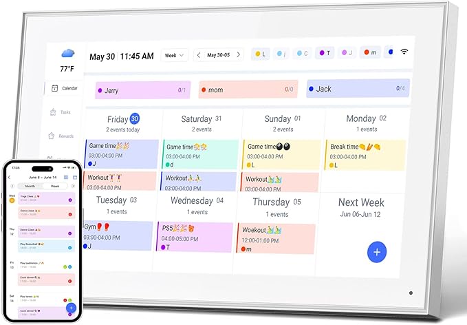15.6 Inch Smart Digital Calendar Wall Planner & Chore Chart, IPS FHD 1920x1080 Touchscreen Interactive Display for Family Schedules, Streamline Household Organization