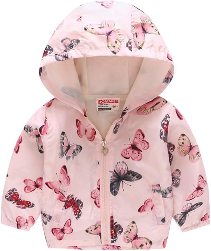 TUIJI Toddler Boys Girls Cartoon Print Zip Jacket Hooded Trench Lightweight Kids Coats Windbreaker Outdoor Cute Dust Coats