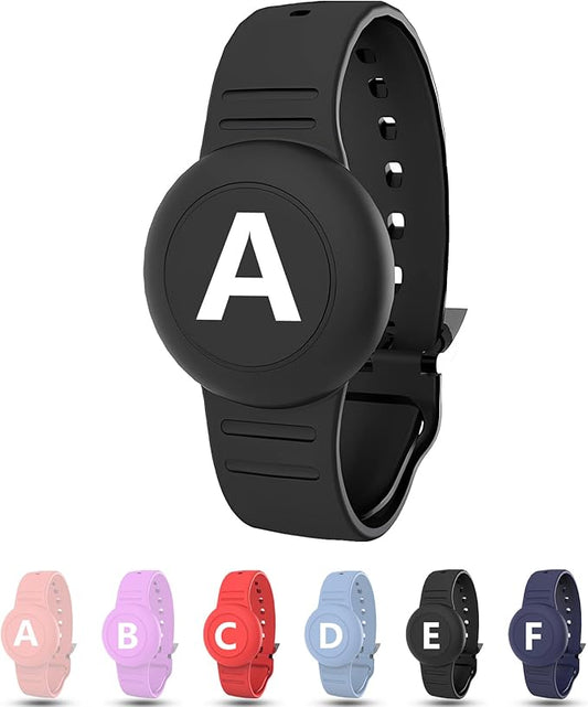 Waterproof Bracelet for AirTag Kids, Personalized Initial Letter Hidden Holder Compatible with Air Tag, Silicone Case for Airtag Adjustable Anti-Lost GPS Tracker for Toddler Child Elder, A