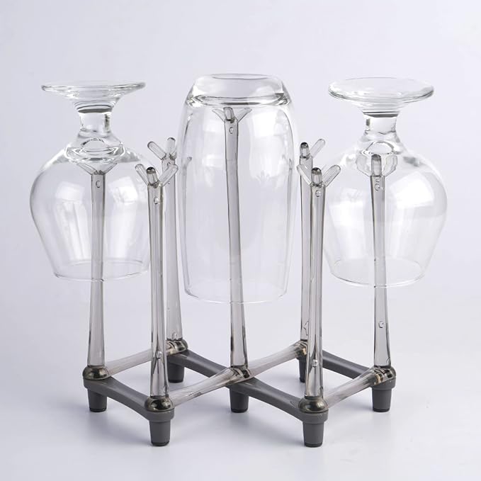 Retractable Cup Drying Rack, Drinking Glass Drainer Stand, Baby Bottle & Sports Bottle Draining Organizer, Countertop Mug Tree, Mugs Tea Cups Storage Rack with Non-Slip Bottom, PP Material, Gray-1 Pcs