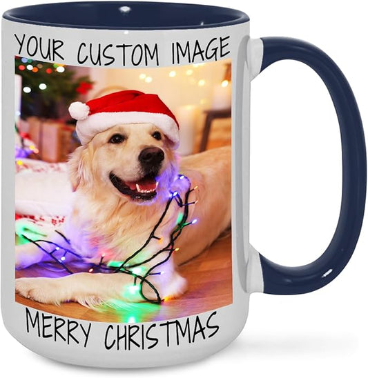 Ship Next Day Custom Mug Design Your Own Photo Text Personalized Picture Gifts for Women Men Customized Gifts Idea Personalized Coffee Mugs 15oz Dark Blue Handle