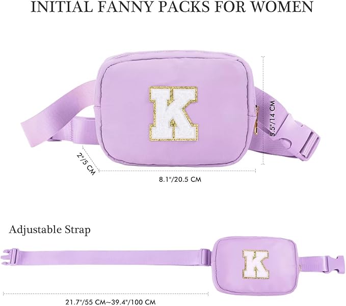 YOOLIFE Initial Belt Bag - Crossbody Bags Women - Fanny Packs for Women Cross Body Bag Purple Small Waist Packs Travel Everywhere Belt Bag Monogram Crossbody Bag M