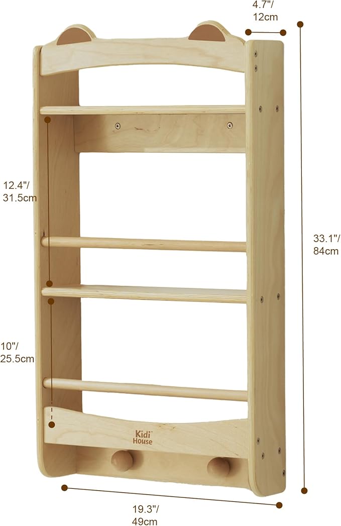 Wall Bookshelf - 3-Tier Floating Wooden Shelves for Kids Room, Nursery, Baby Room, Playroom, Living Room - Birch Hanging Montessori Bookshelf (Narrow)