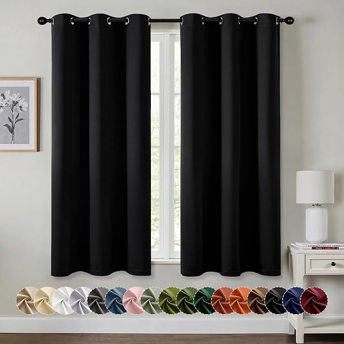 MIULEE Black Blackout Curtains - Bedroom Window Treatment Curtains Thermal Insulated Room Darkening Drapes for Living Room Kitchen Grommet Light Blocking Halloween Drapery 40 x 54 Inches Long 2 Panels