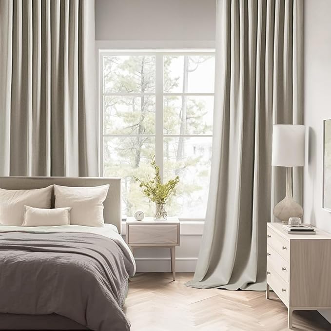 MIULEE Stone Back Tab Blackout Curtains 108 Inch Long 2 Panels Set for Bedroom, Rod Pocket/Pinch Pleat Extra Long Thermal Insulated Living Room Darkening Pleated Light Blocking Drapes