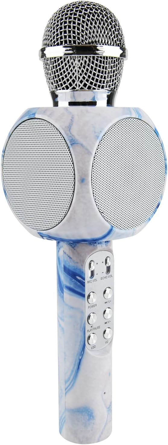 Sing-Along Bluetooth Karaoke Microphone and Bluetooth Stereo Speaker, Swirl Edition, All-in-One (Swirl Blue)
