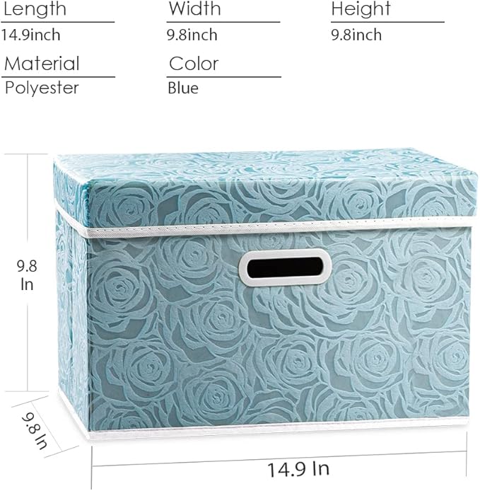 PRANDOM Stackable Storage Cubes with Lids [5-Pack] Fabric Decorative Storage Box Bins Organizer Containers Baskets with Cover Handles Divider for Bedroom Closet Living Room Blue 14.9x9.8x9.8 Inch