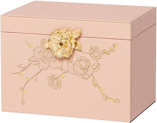 Jewelry Box with Lock for Girls: Jewelry Organizer for Dresser - 3-Drawer Earrings Storage Girls Women Gift (Peach Pink)