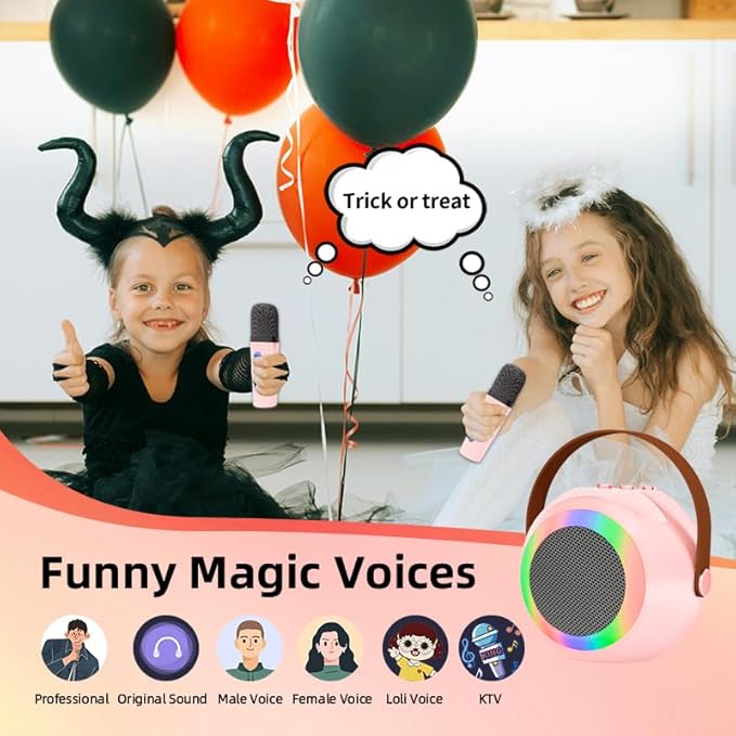 YF96 Mini Karaoke Machine for Kids - Built-in Phone Holder, Portable KTV Microphone Speaker, 7 Fun Sound Effects, Bluetooth, Type-C Charging, Perfect for Family Singing Pink