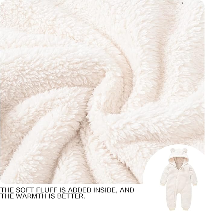 Baby Fleece Jumpsuits Infant Bear Ear Snowsuit Newborn Hooded Romper Warm Coat