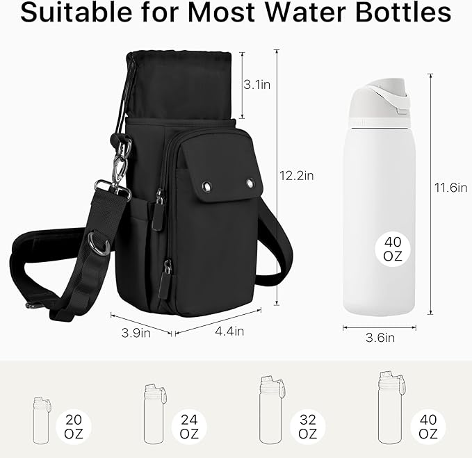 Water Bottle Holder with Strap 32 40oz Crossbody Insulated Water Bottle Carrier Sling Bag with Adjustable Wide Strap and Phone Purse 5 Pockets for Walking Hiking Gym Travel