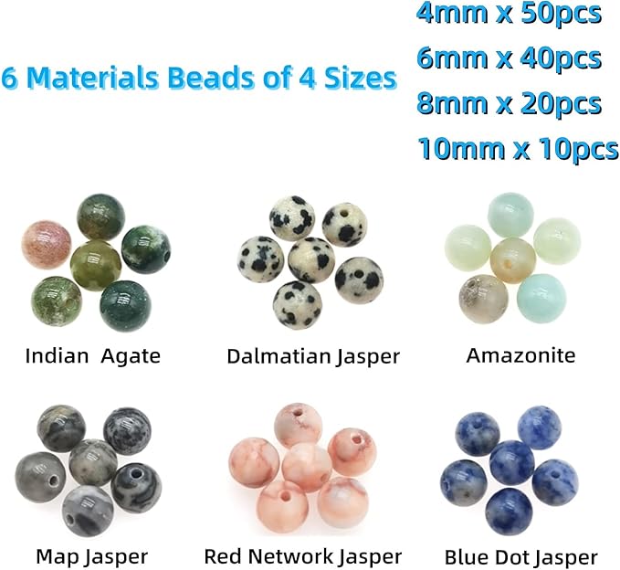 Natural Round Stone Beads About 720pcs Genuine Real Healing Crystal Stones Beading Loose Gemstone DIY for Bracelet Jewelry Making Kit(4/6/8/10mm,6 Color B)