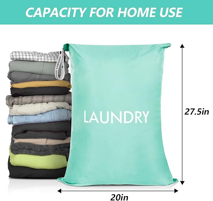 MissBoy Laundry Bag, Nylon Storage Bag for Dirty Clothes, Washable Laundry Bags with Zip for Travel Camping College Dorms, Lightweight Foldable Swimming Dry Wet Bag