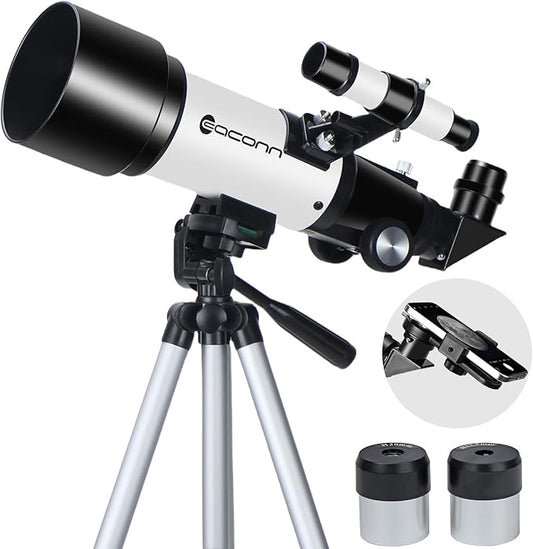 Telescopes, Telescope for Kids and Adults Beginners, 70mm Aperture 400mm Focus Length Refractor Travel Telescope with AZ Mount for Observe The Moon and Landscape (White)