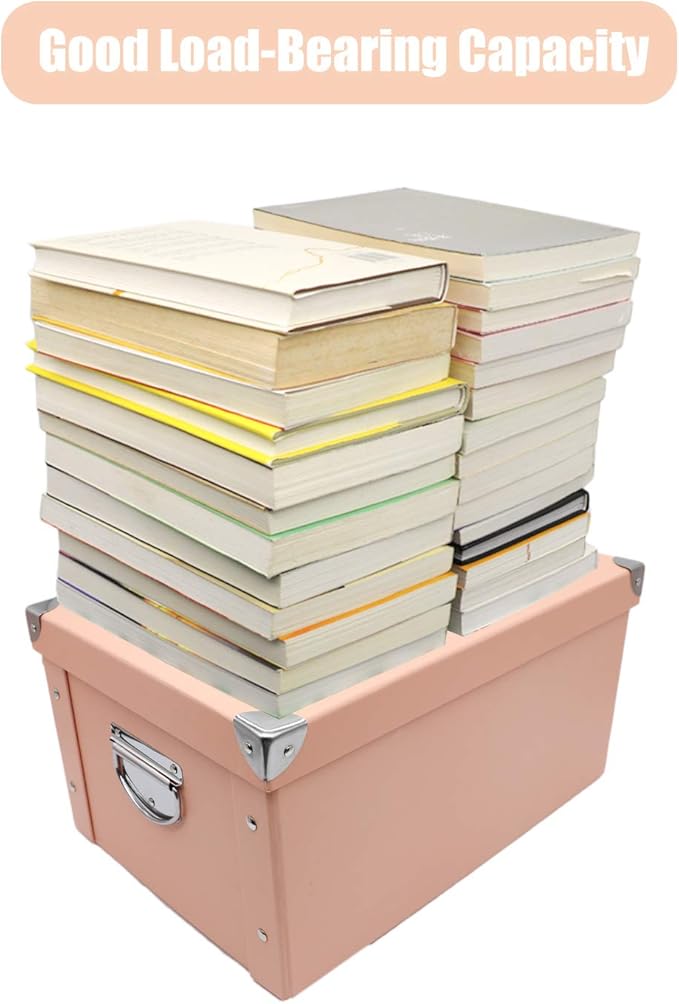 GUOZI Collapsible Storage Box, Decorative Memory Box with Lid & Metal Reinforced Corners, Cardboard File Bin with Handles, Organizer Gift Box for Keepsake Toy Photos Office Nursery Wardrobe Bookshelf