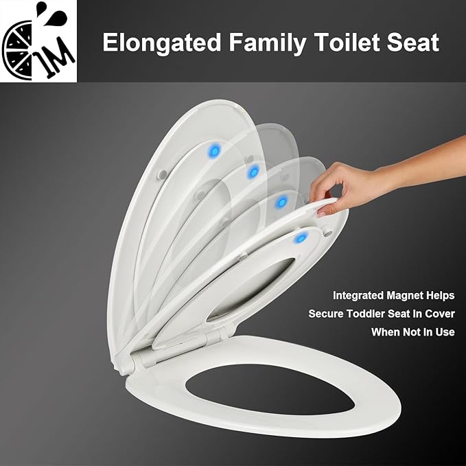 Round Toilet Seat with Toddler Seat Built In, 3X Slow Close FOR BOTH TODDLER & ADULT Seats, Potty Training Toilet Seat, No Wiggle and Easy to Install, Detachable Toddler Seat, White (2Pcs Pack)