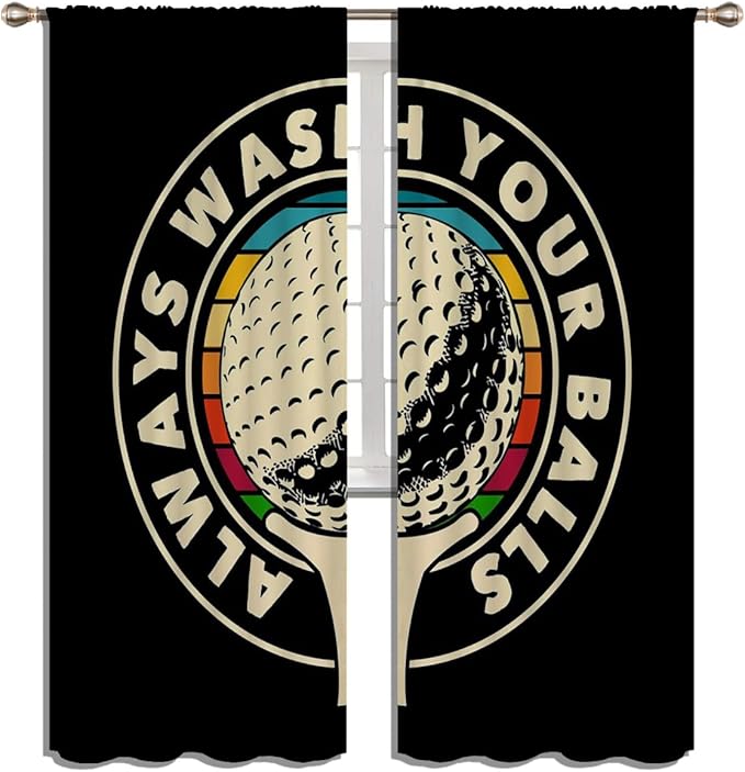 Golf Blackout Curtains for Boy Girl Room Darkening Decor,Sport Theme and White Motto Dark Background Bedroom Living Room Home Rod Pocket Thermal Insulated Window Curtain/Drapes Panel,84x72 Inch…