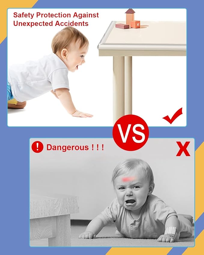 Baby Proofing, 0.4in Edge Protector Strip Clear, Thickened Silicone Soft Corner Protectors with Upgraded Pre-Taped Strong Adhesive, 19.6ft Edge Protectors for Cabinets, Tables, Drawers (White)