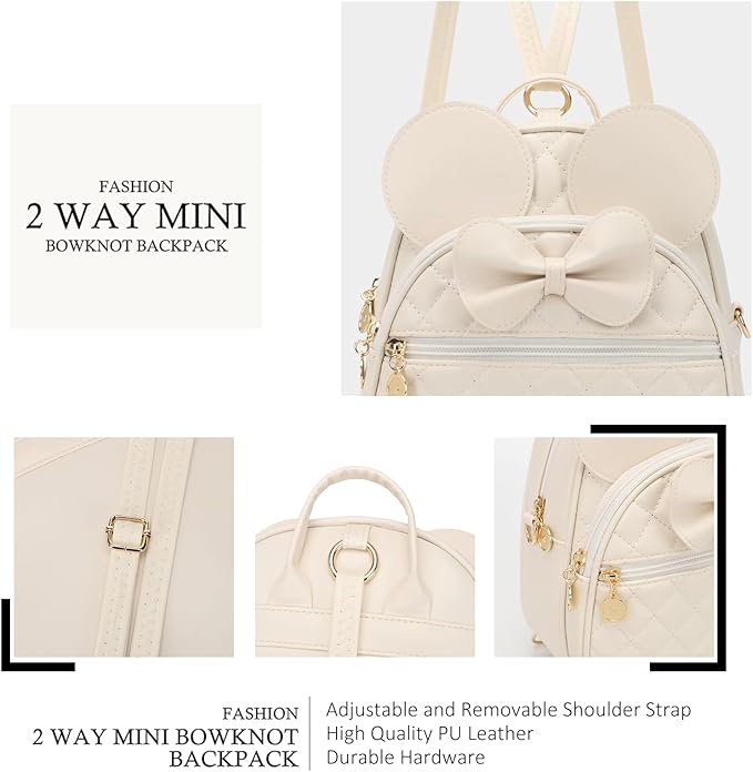 KL928 Girls Bowknot Polka Dot Cute Mini Backpack Small Daypacks Convertible Shoulder Bag Purse for Women