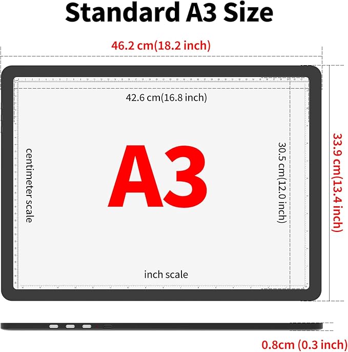 TOHETO A3 Light Board for Diamond Painting, Super Bright Magnetic Light Pad with Side Buttons, Lightbox for Tracing and Drawing, Corded Light Table for Sketching, Animation, Weeding Vinyl (Black)