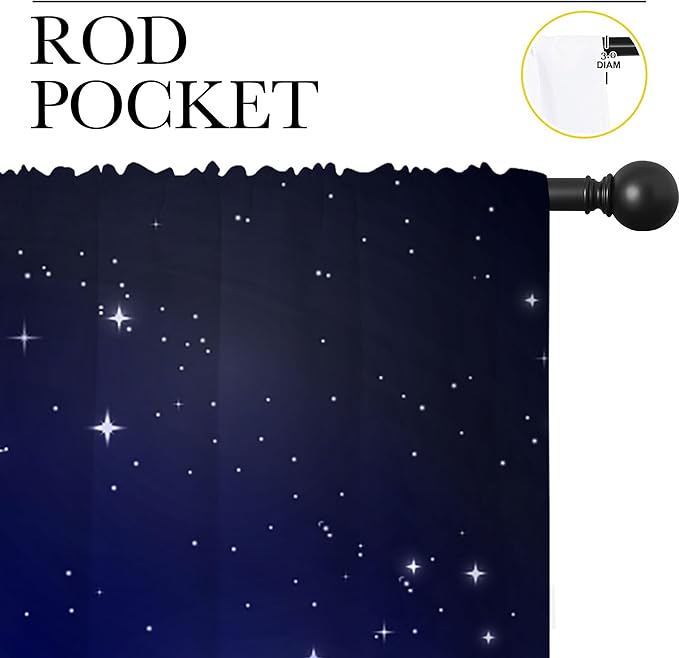 City Rod Pocket Blackout Curtains for Boy Girl Bedroom, New York Skyline Modern City Starry Sky Night View Thermal Insulated Home Window Drapes for Living Room Darkening, 42x45 inch