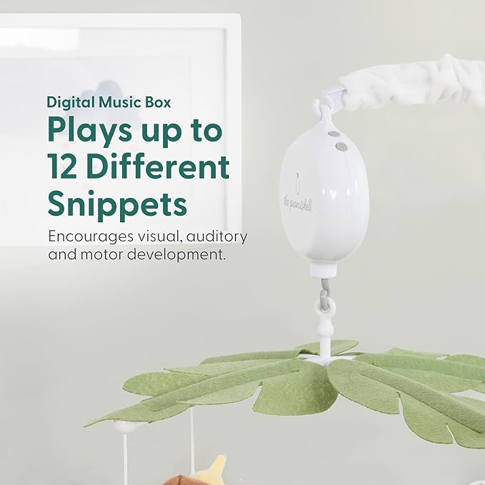 The Peanutshell Crib Mobile for Boys or Girls - White Musical Baby Crib Mobile with 12 Lullabies, Jungle Animal, Baby Safari Animals Nursery Decor